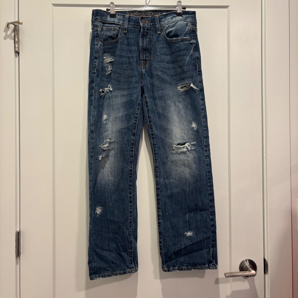 American‎ Eagle Mens Original Straight Distressed Blue Jeans 31x30 Medium Wash